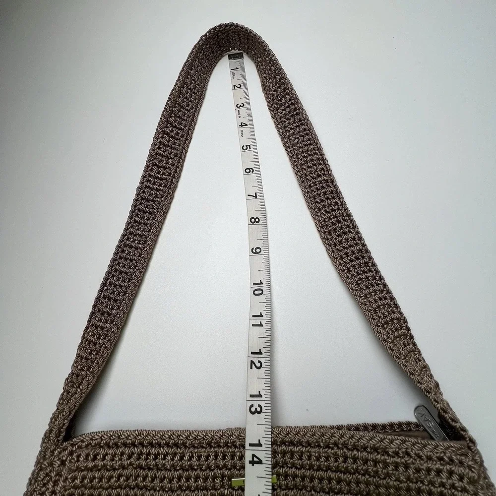 The Sak Purse Womens Brown Crochet Shoulder Bag Pockets Zip